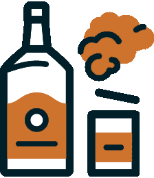 icon showing bottle and glass depict addiction and dependency